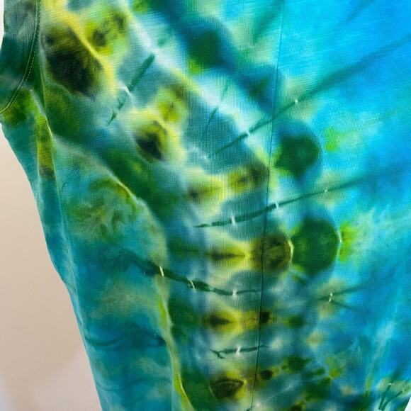 Hand tie dyed sleeveless dress green teal river path L - Picture 3 of 7